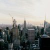 New york city skyline at sunset with empire state building