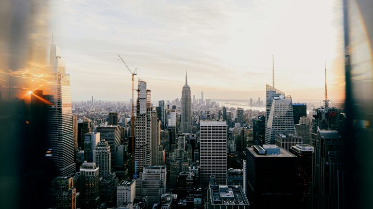 New york city skyline at sunset with empire state building